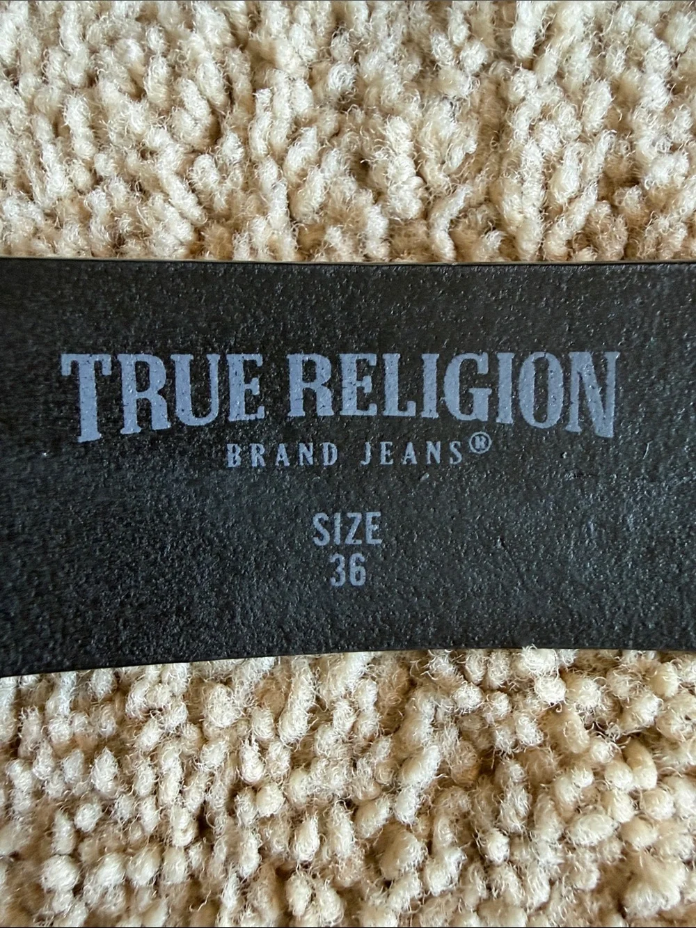 True Religion Brand Men's Black Leather Belt Bag Strap with Signature Embossing